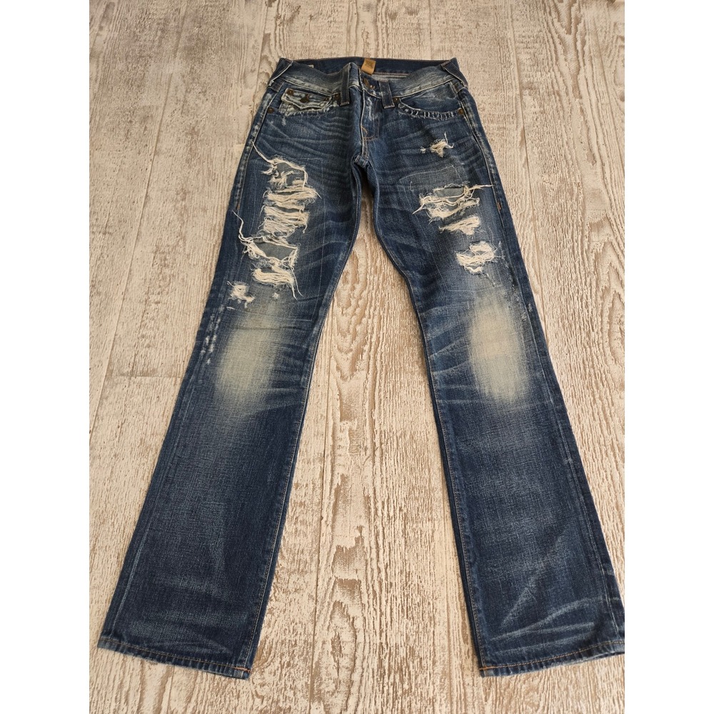 True Religion Joey Low Rise Distressed Flare Jeans Medium Wash Sz 29 Made in USA